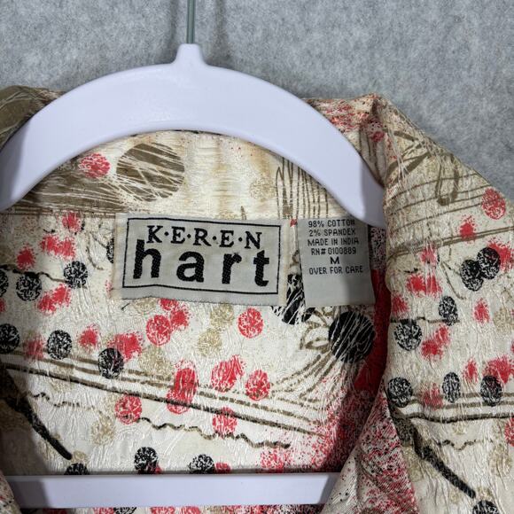 Keren Hart Jacket Medium Coral Gold Painted Artsy Abstract Maximum Boho Granny - Picture 4 of 9